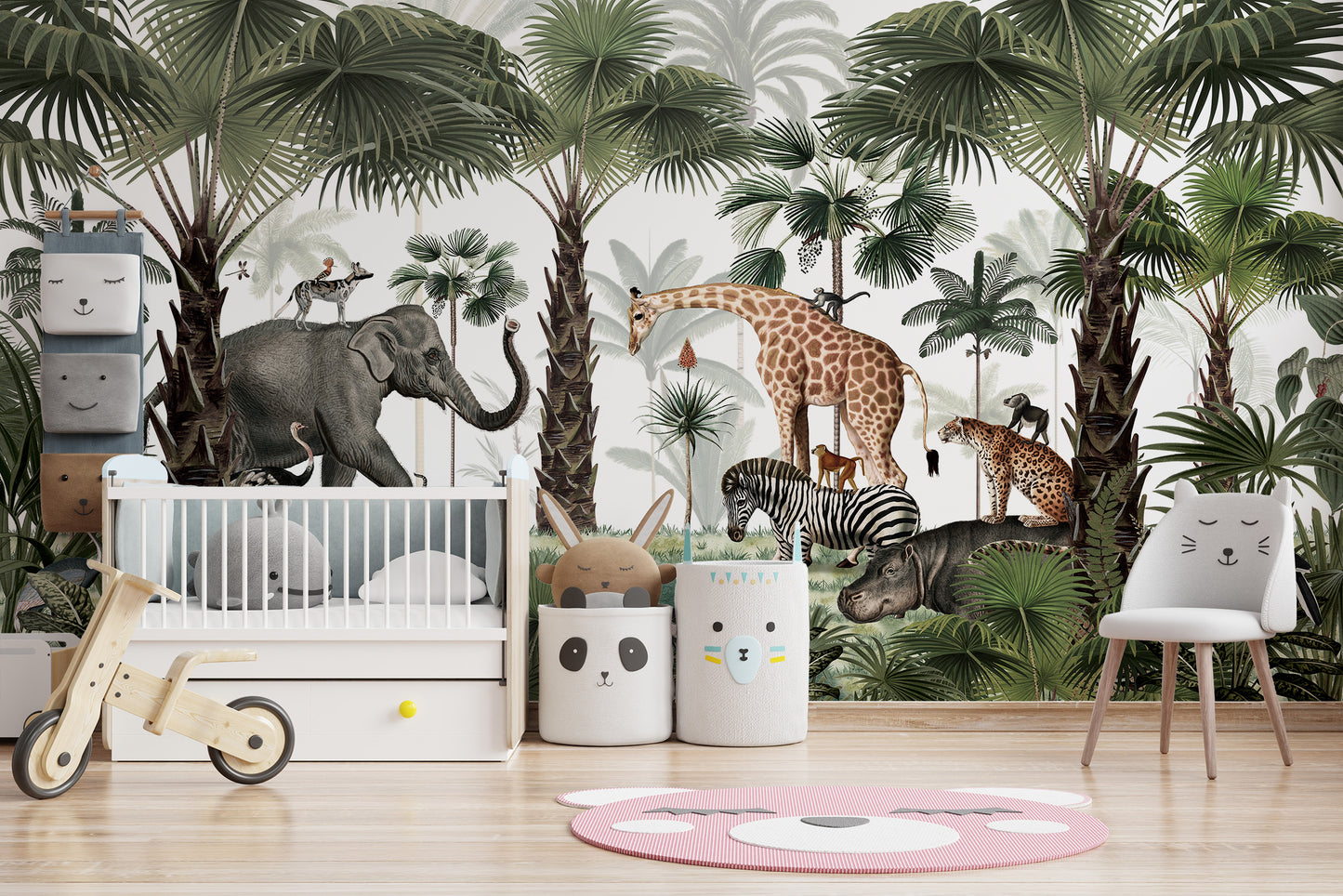 Nature-inspired wallpaper featuring jungle animals and trees