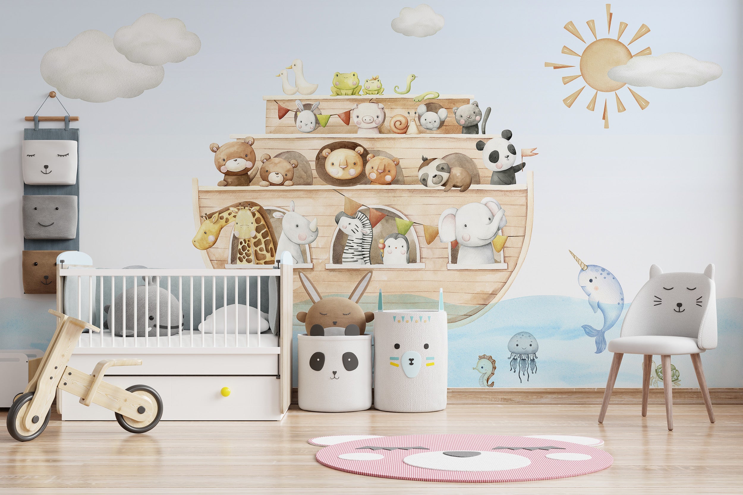 Kids nautical adventure wallpaper with animals