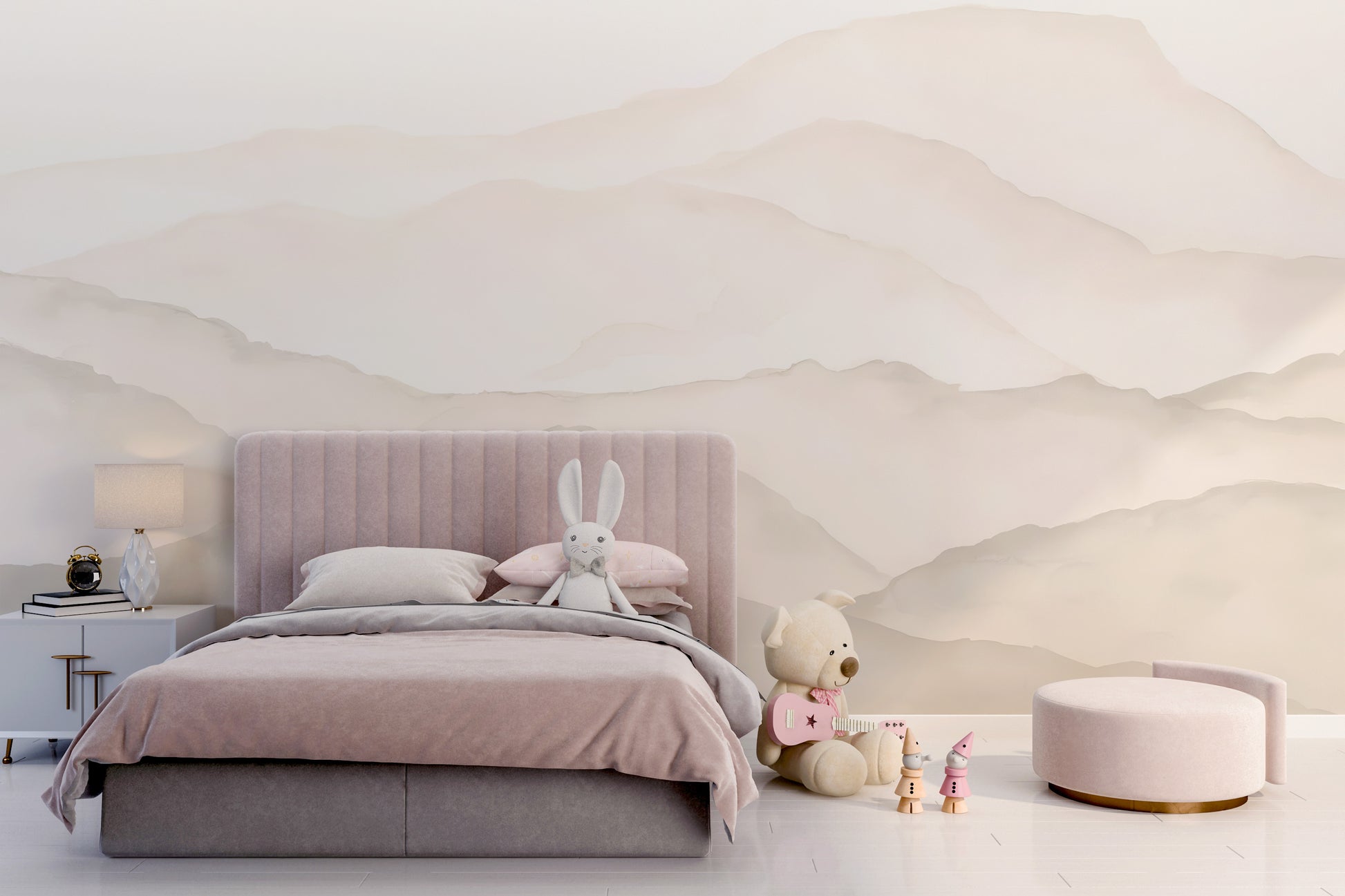 Elegant beige watercolor mountain mural