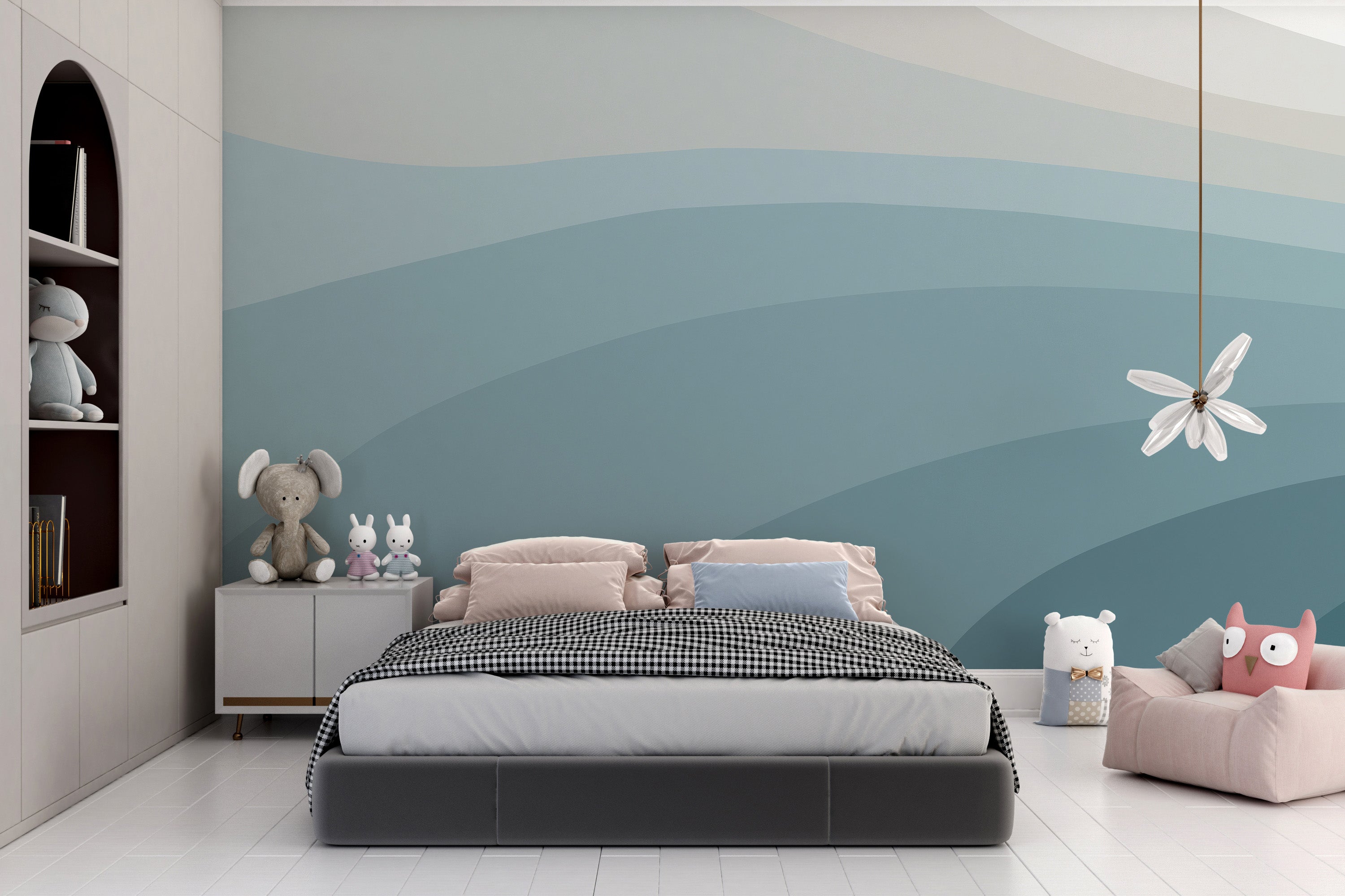 Artistic Abstract Blue Wall Mural
