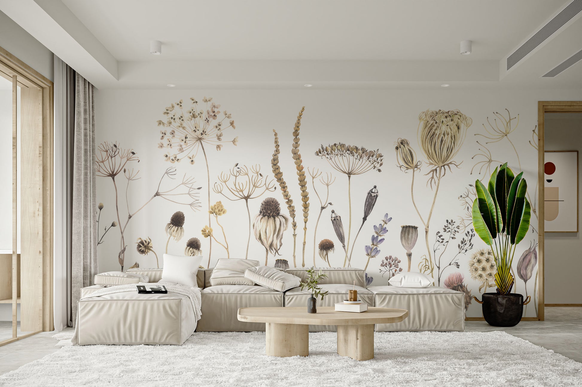 Captivating meadow wallpaper mural for relaxing living room vibes.