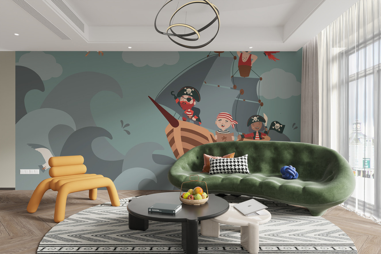 Fun pirate ship mural for kids’ rooms
