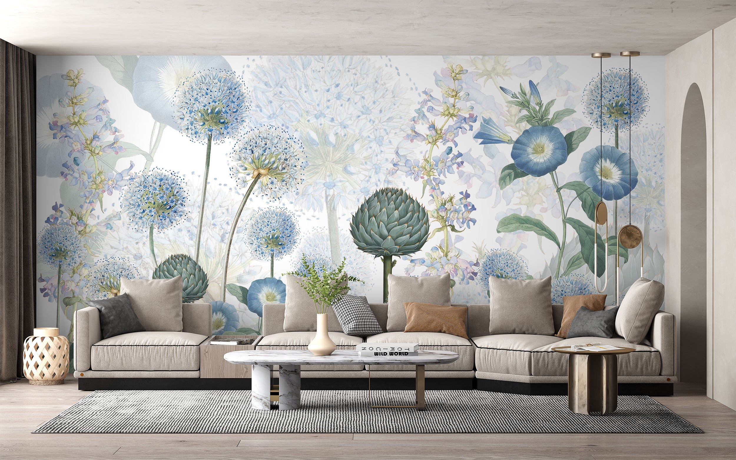 Serene wildflower meadow wallpaper in blue