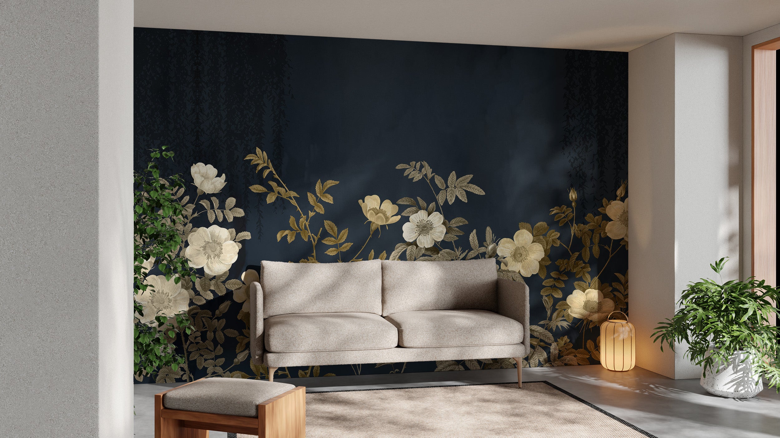 Golden Floral Design on Dark Background
