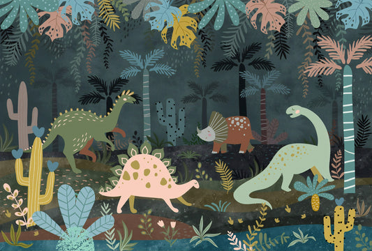 Dino World Night Adventure Wallpaper Mural