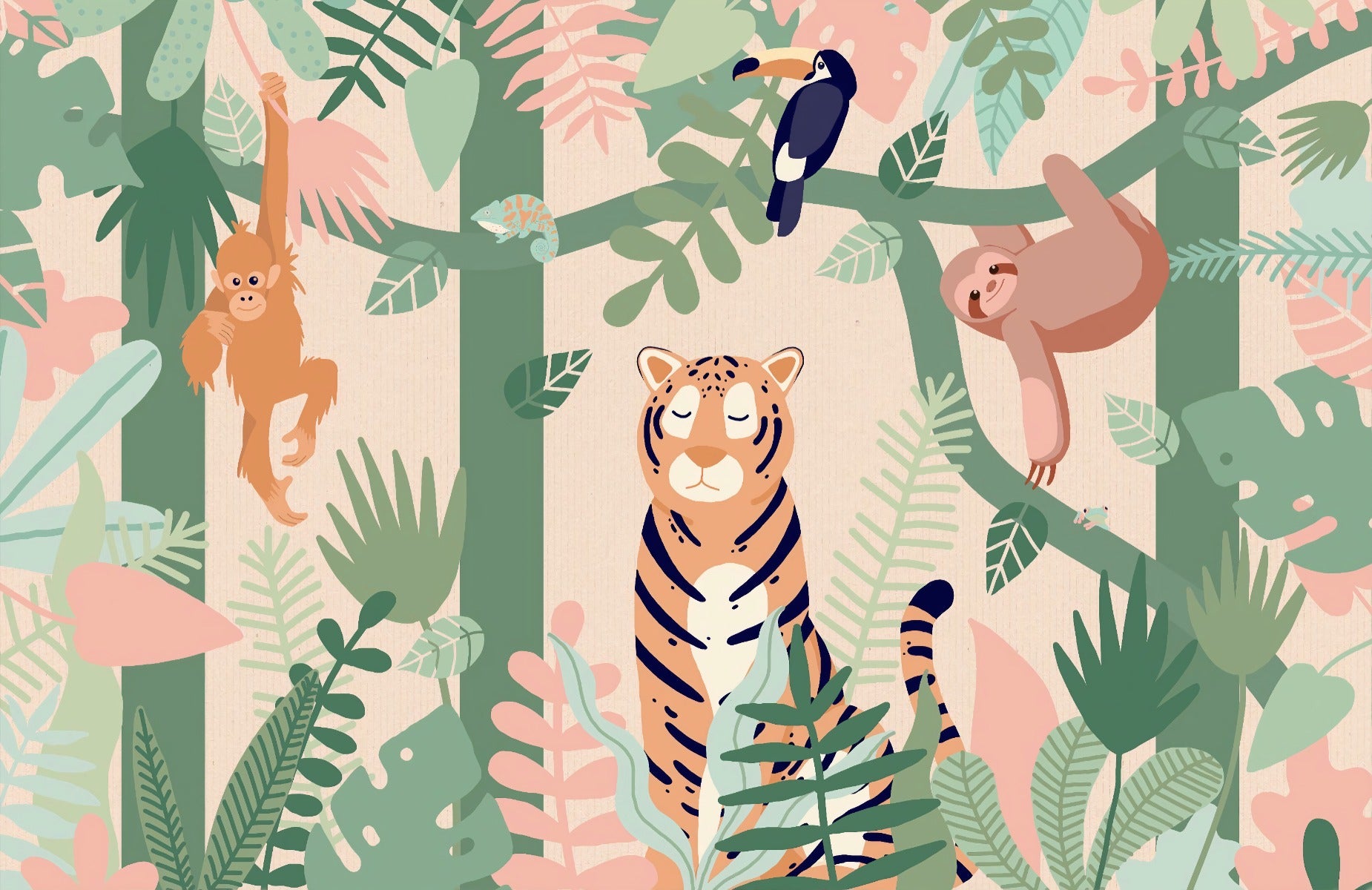 Kids Jungle animal friends wallpaper mural