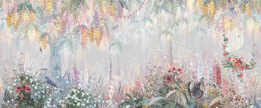 Feathered Euphoria Blushing Jungle Backdrop Mural