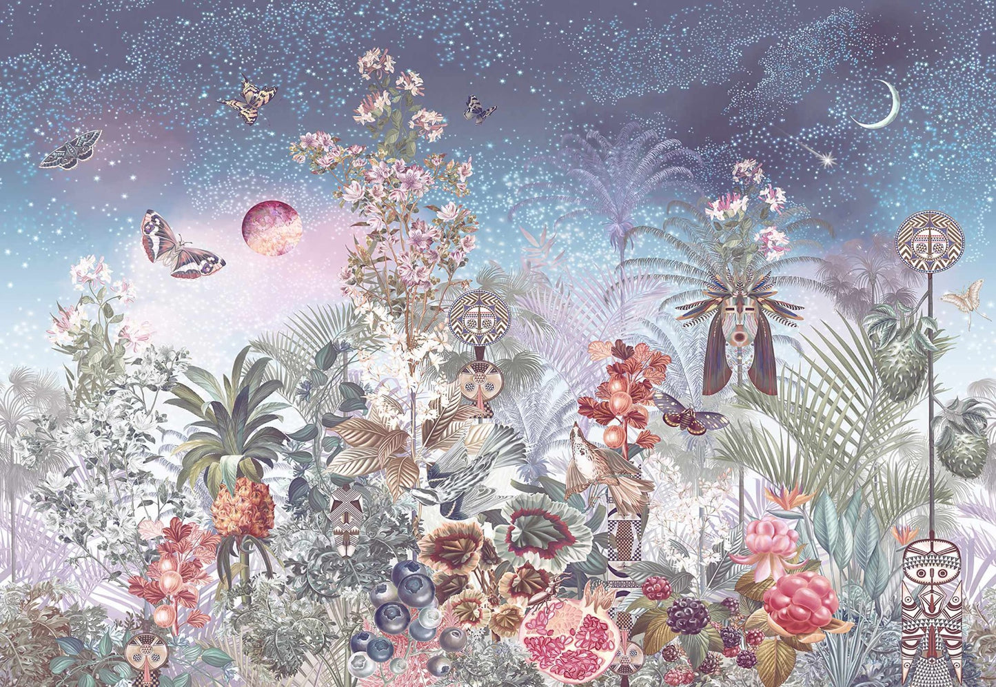 Mystic Garden Lunar Solar Flower Tapestry Mural