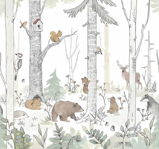 Enchanted Forest Fauna Watercolor Wall Mural