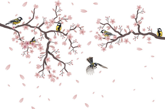 Sunset Titmouse Cherry Blossom Mural