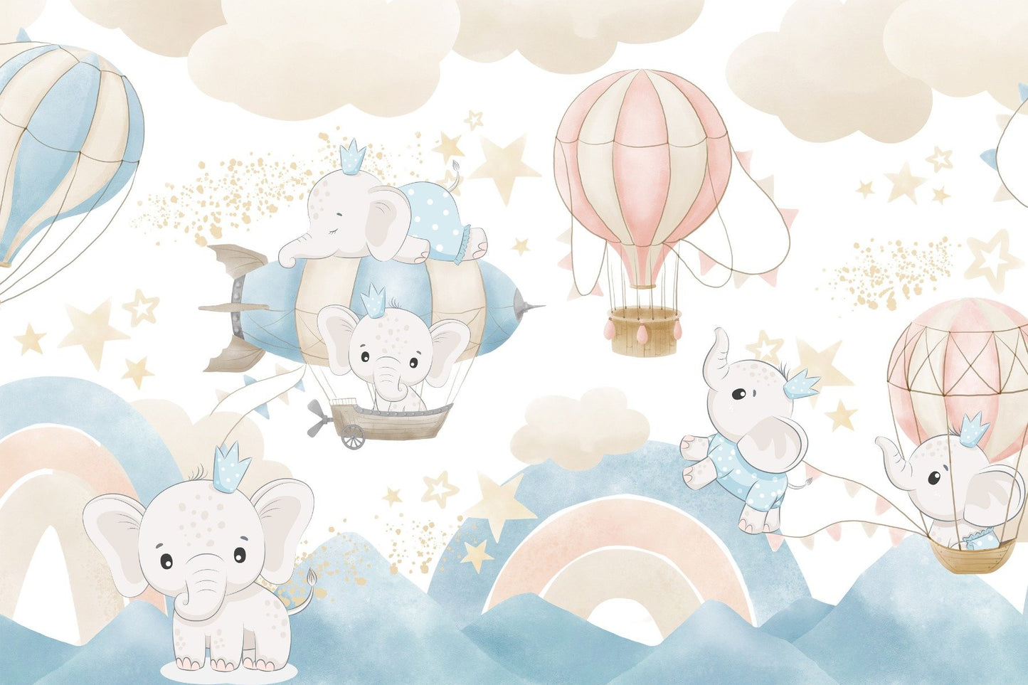 Baby Elephant Sky Adventure Mural