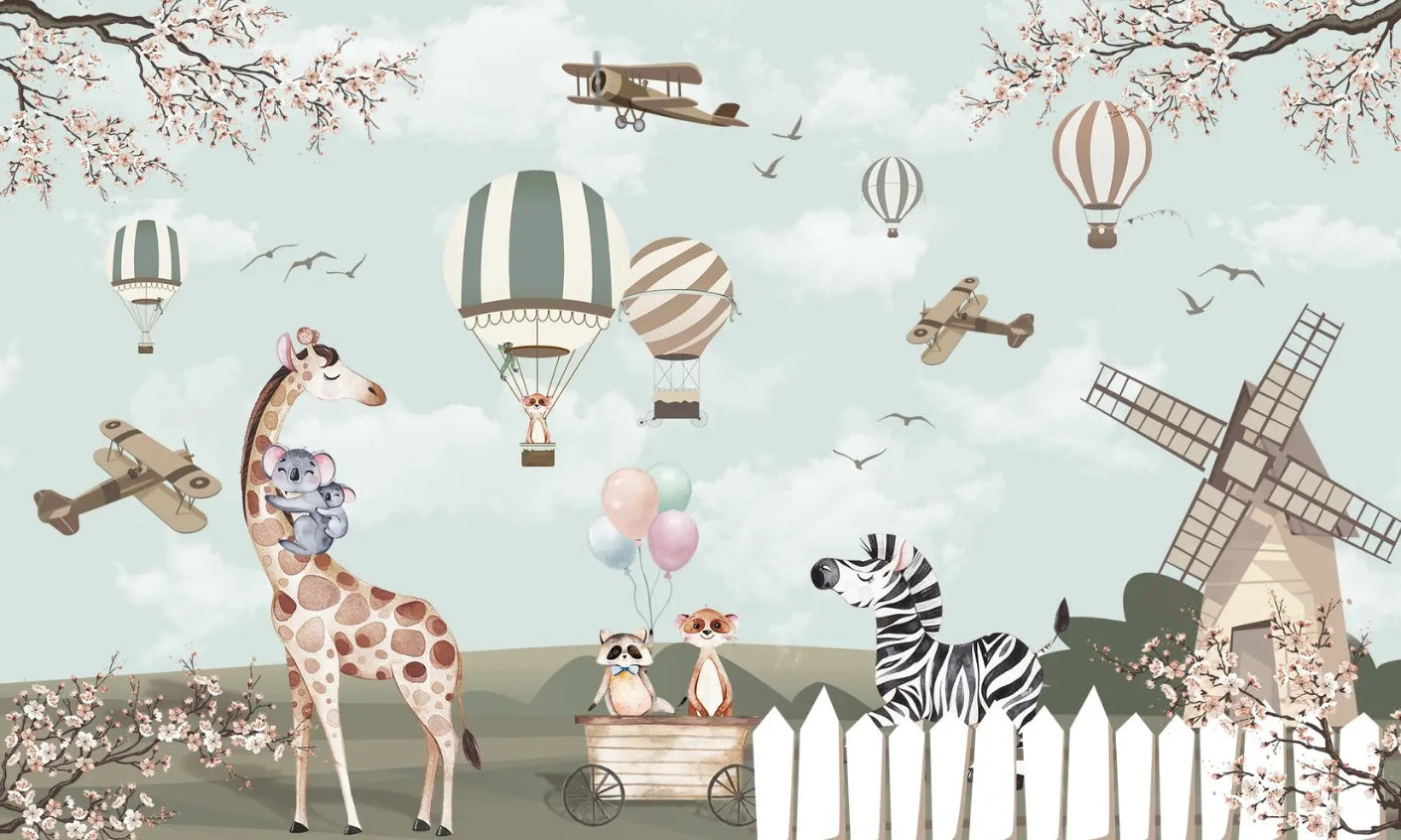 Playful Animal Nursery Wallpaper