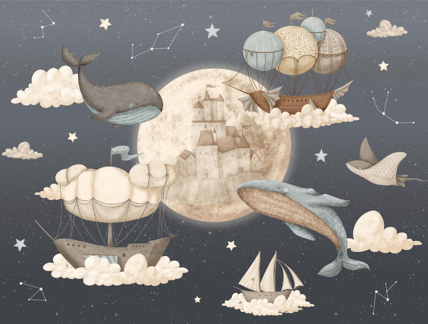 Flying Whales Boat Wall Mural