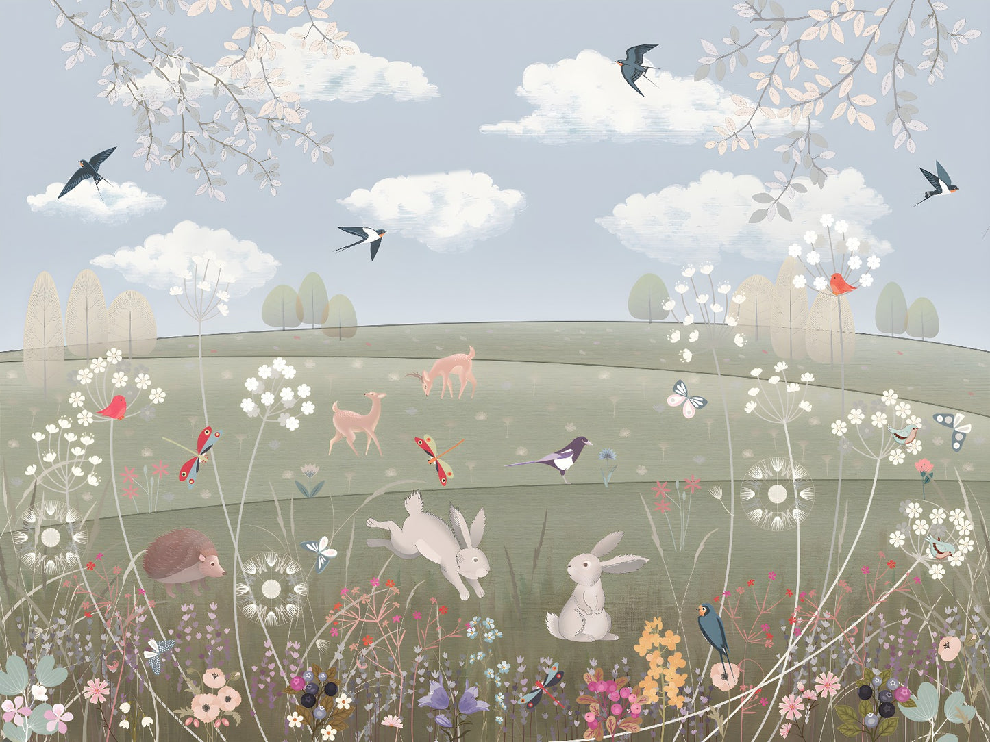 Countryside Canopy Enchanted Garden Watercolor Mural