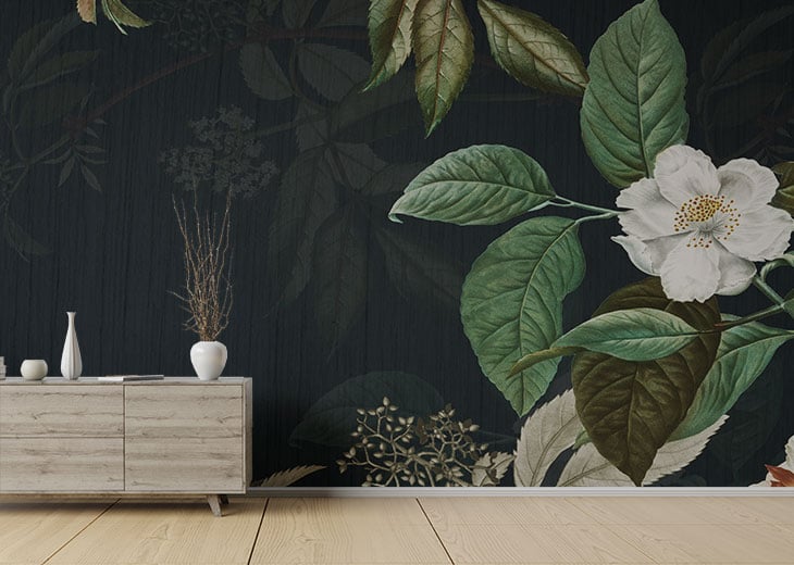 Dark Green Floral Wallpaper Mural