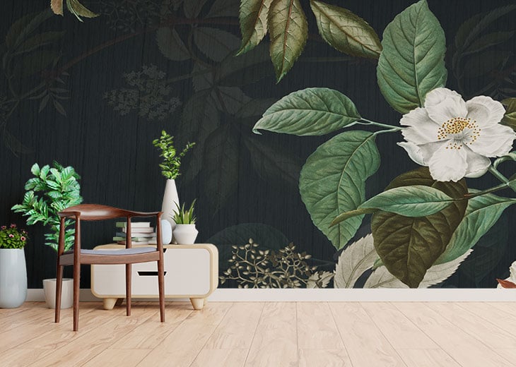 Dark Green Floral Wallpaper Mural