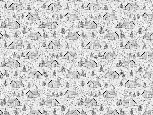 Black and White Smokey Cabin Wallpaper