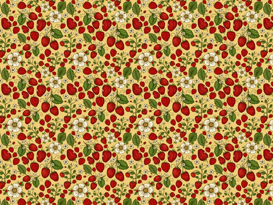 Strawberry Patch Red on Yellow Color Wallpaper