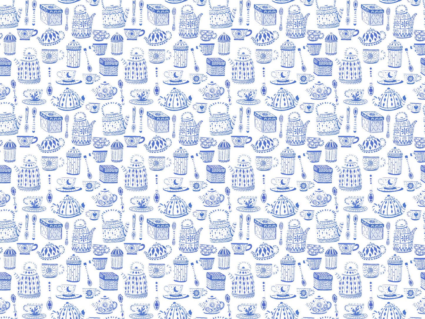 Tea Set in Blue Color Wallpaper