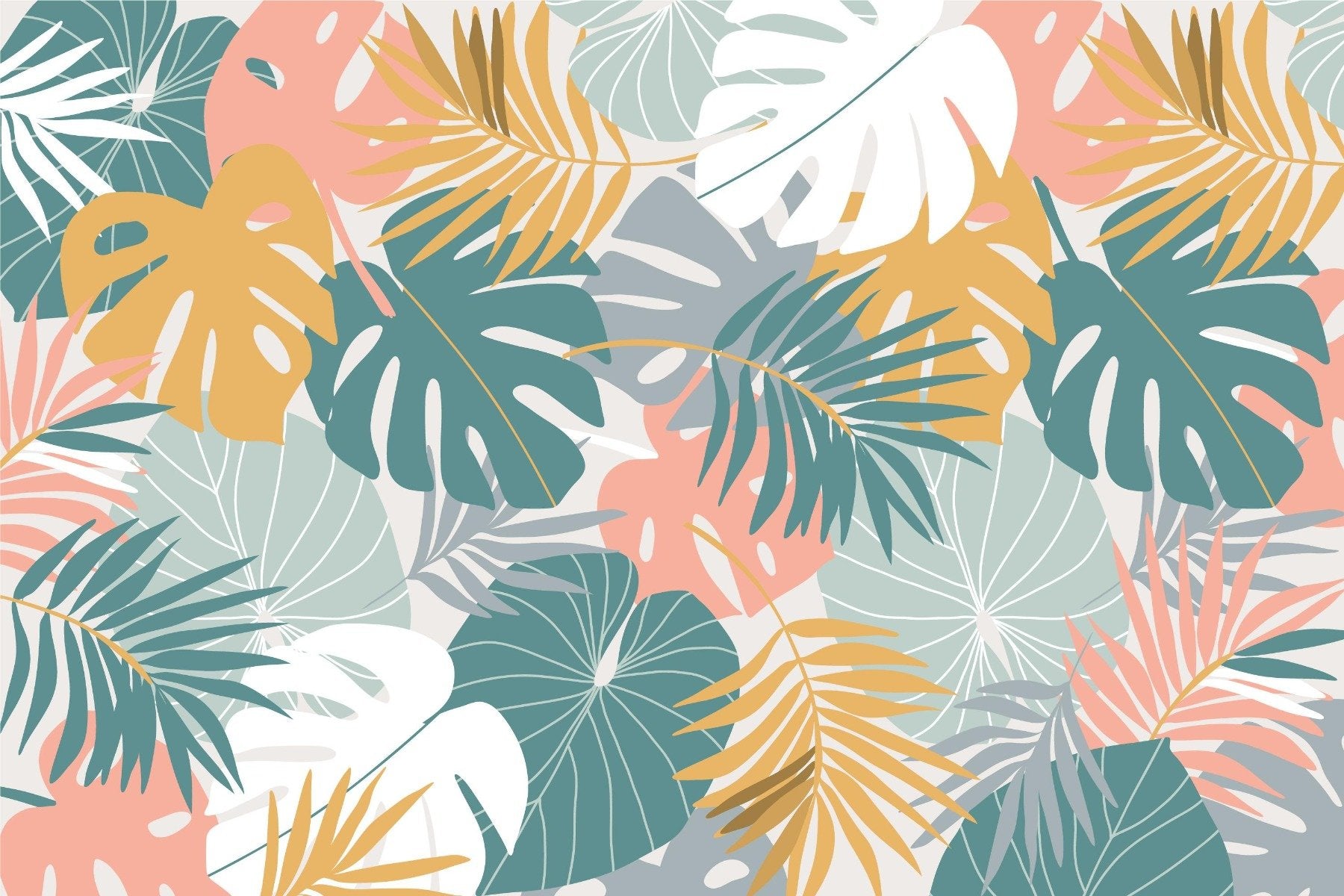 Tropical Colorful Leaves Wallpaper Mural