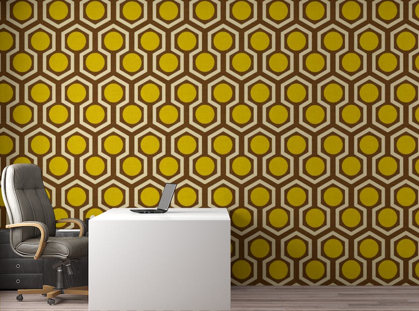 Retro hexagonal brown wallpaper design for office
