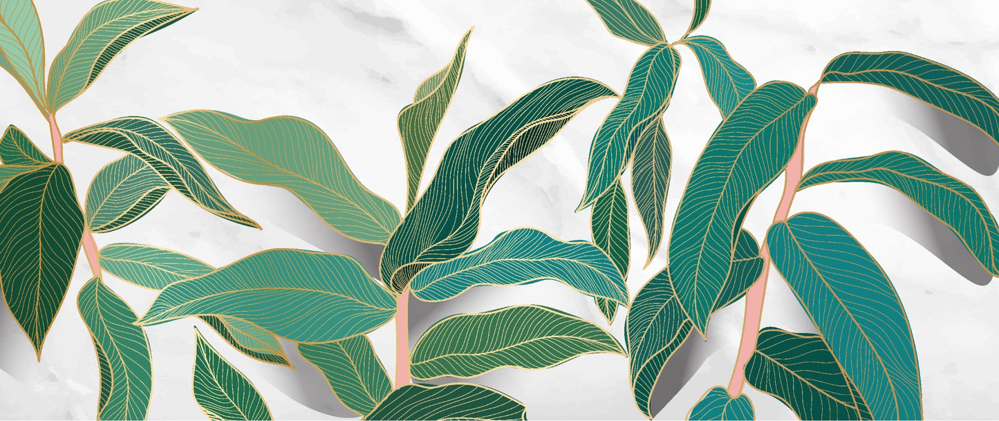 Tropical Gold Rimmed Leaves Wallpaper Mural